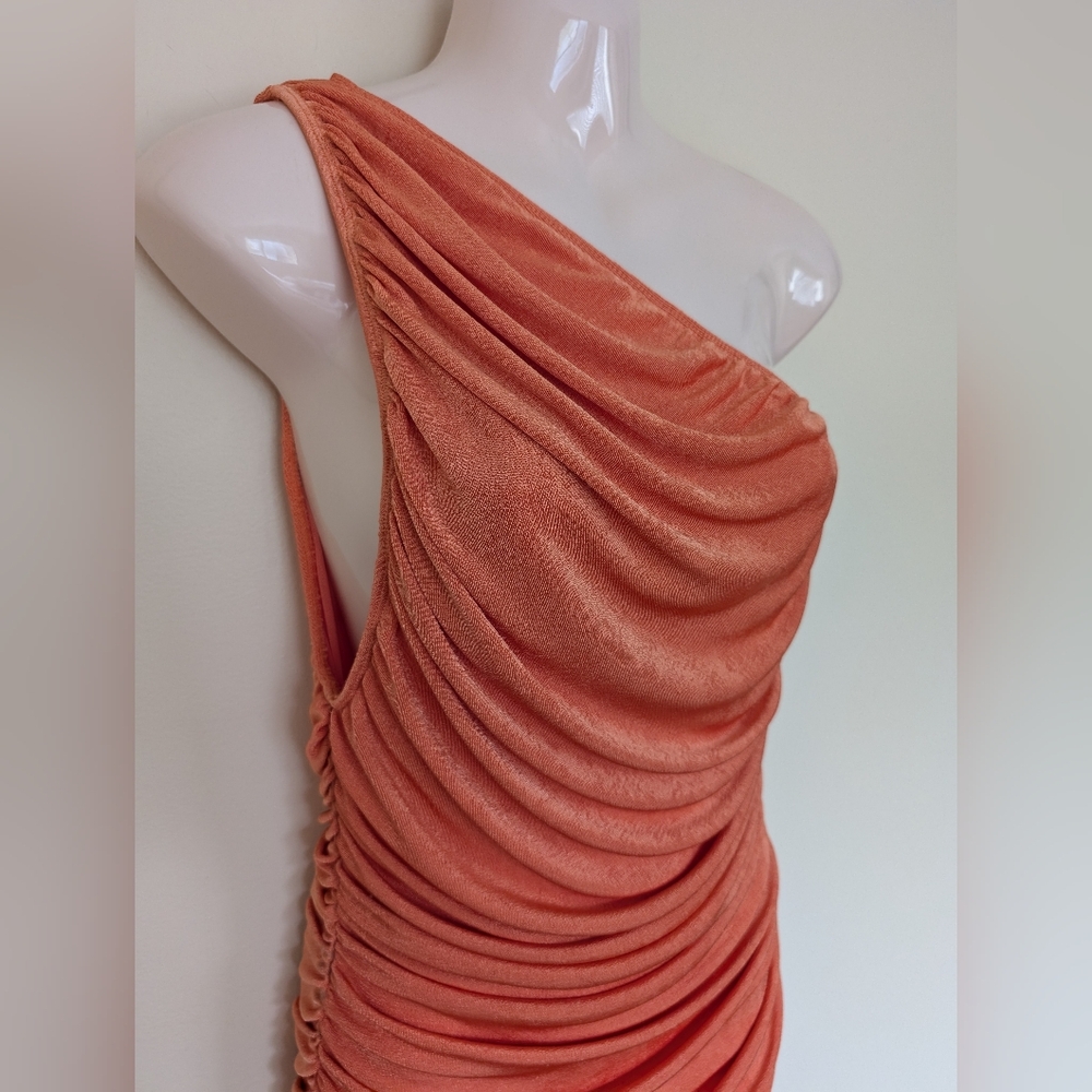 Lioness Goddess One Shoulder Ruched Mini Dress Medium Orange - Picture 5 of 15